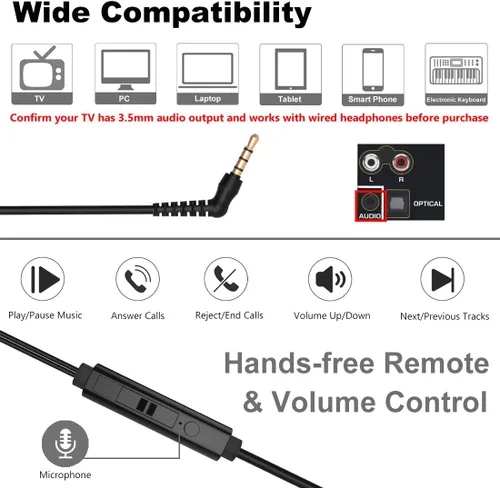 Vista 6 de Joymiso - Auriculares con cable extra largo de 12 pies y cable largo, paquete de auriculares de metal duradero, con micrófono y control de volumen