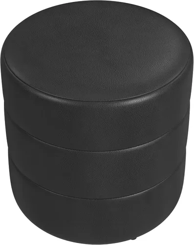 Vista 4 de HomePop Otomana redonda tapizada de piel sintética (sin tapa, solo asiento) HomePop Decoración para el hogar Pouf redondo para reposapiés – Piel
