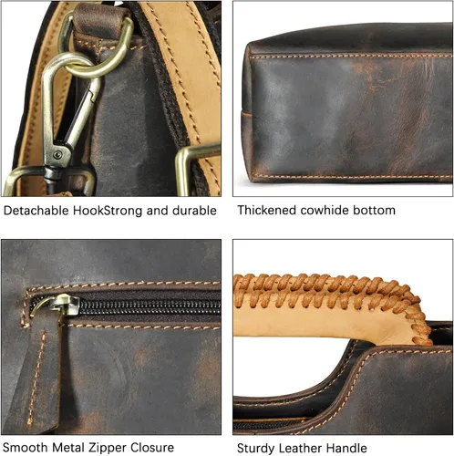 Vista 6 de Handadsume Bolso cruzado de cuero genuino de caballo loco grueso bolso de hombro con asa superior para las mujeres 6640