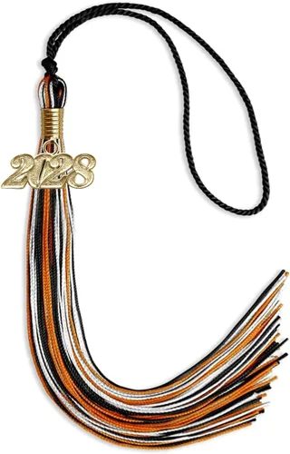 Vista 99 de Endea Graduation Borla mixta de triple color con gota de fecha dorada (negro/dorado/blanco, 2021)