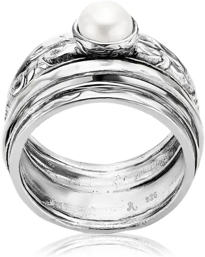 Vista 7 de 925 Sterling Silver14K Gold Plated Silver Spinner Ring Unisex, Bold Hammered BeadedFreshwater Pearl Floral Etched and Hammered, Oxidized