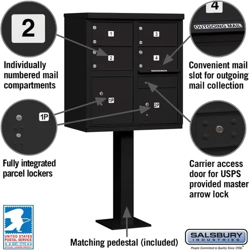 Vista 2 de Salsbury Industries 3305BLK-U 4 C Tamaño Puertas-Tipo V-USPS Acceso Cluster Box Unidad Negro