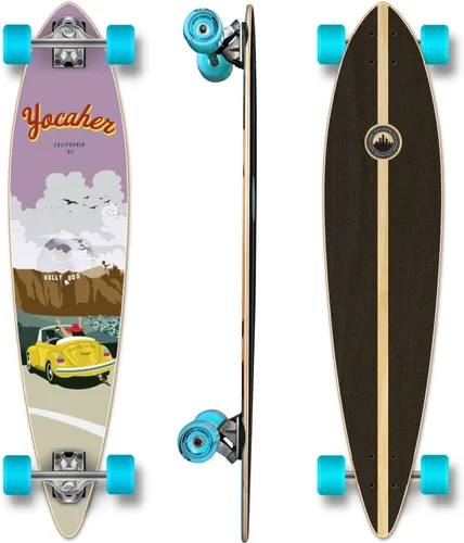 Vista 7 de Yocaher Patinetas completas Pintail Longboard con cinta de agarre premium, camión de aluminio, rodamientos ABEC-9, ruedas de patineta de 2.81