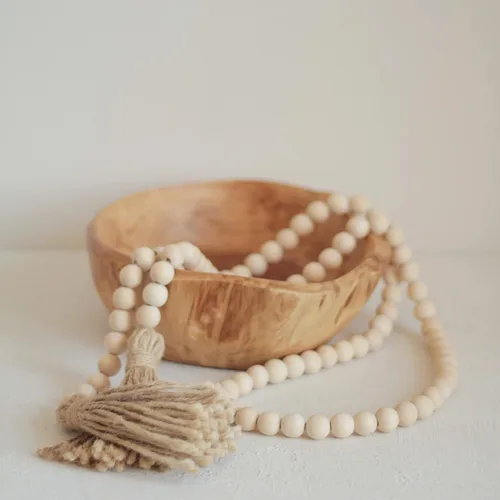 Vista 7 de Cuenco de madera, cuencos de madera hechos a mano con guirnalda de cuentas de madera, natural, frutero, cuenco para llaves para decoración, 8 a 10