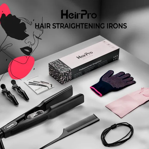 Vista 6 de Plancha de cerámica con placa flotante 3D, plancha de pelo con 15 temperaturas para cabello grueso, mango ergonómico de silicona, pantalla LCD, Negro