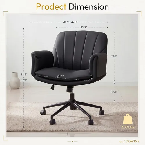Vista 2 de Dowinx Silla Criss Cross con brazos y ruedas ajustables de cinco niveles - Cómoda silla giratoria ergonómica de cuero PU para tocador - Silla