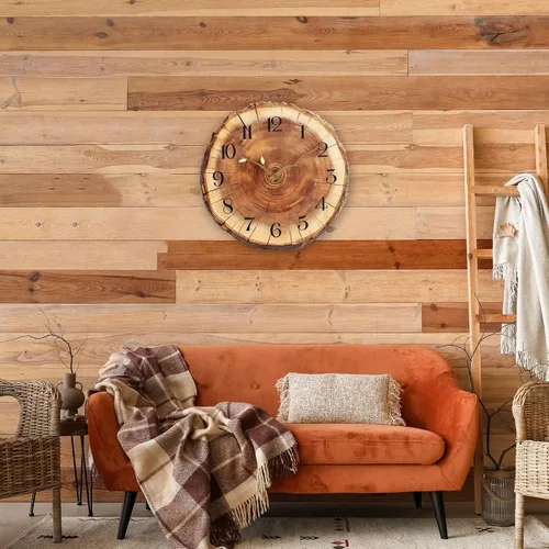 Vista 4 de JoFomp Reloj de pared de madera con anillo anual, funciona con pilas, reloj de pared silencioso de 12 pulgadas sin tictac, reloj de pared rústico