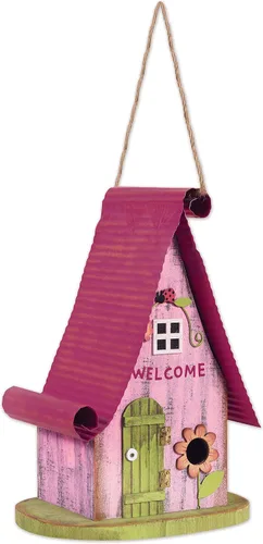 Vista 3 de Sunset Vista Designs 93635 Gnomo Collection Birdhouse, rosa intenso y verde Rosa Hot & Verde