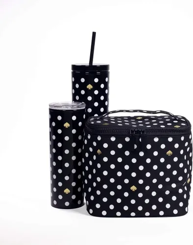 Vista 6 de Kate Spade New York Lonchera térmica suave aislada con doble cierre de cremallera y asa de transporte, lunares (negro/blanco)