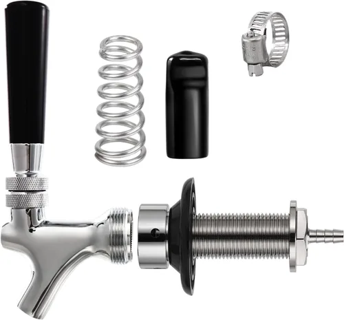 Vista 8 de Grifo de cerveza con vástago de 1-1/2 pulgadas, vástago de pezón de 1/4 pulgadas, kit de grifo de cierre automático, núcleo inoxidable chapado a