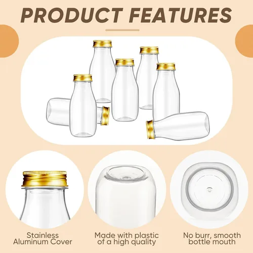 Vista 4 de Roshtia Paquete de 30 mini botellas de leche de plástico de 4 onzas (4.1 fl oz), botellas de jugo a granel con tapas, recipientes pequeños