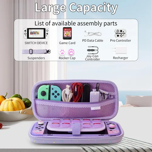 Vista 2 de Bolsa de viaje OLED para Nintendo Switch con 10 ranuras para tarjetas, funda de transporte anticaídas con cubierta rígida protectora de unicornio