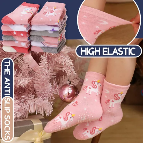 Vista 2 de ANTSANG Calcetines de algodón a rayas de unicornio para bebés, niñas y niños pequeños