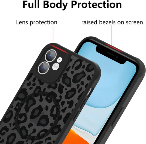 Vista 2 de KANGHAR - Funda para iPhone 11 [Compatible con Magsafe] Patrón estampado de leopardo Lindo guepardo Funda protectora magnética para niñas, mujeres