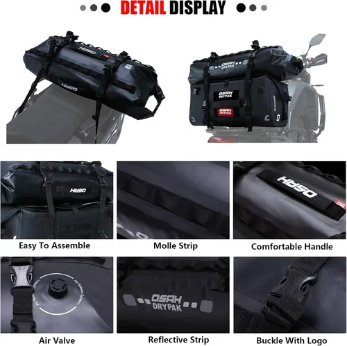 Vista 2 de Bolsa de lona impermeable y maleta - Bolsa seca para motocicleta, bolsas de sillín con cierre enrollable, gran espacio de almacenamiento, para Negro