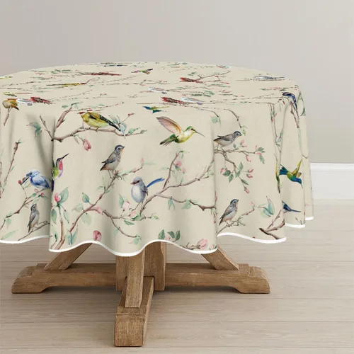 Vista 8 de Horaldaily Mantel de primavera 52×70 pulgadas rectangular, mantel con diseño de pájaros en ramas y flores beige, lavable, mantel de temporada