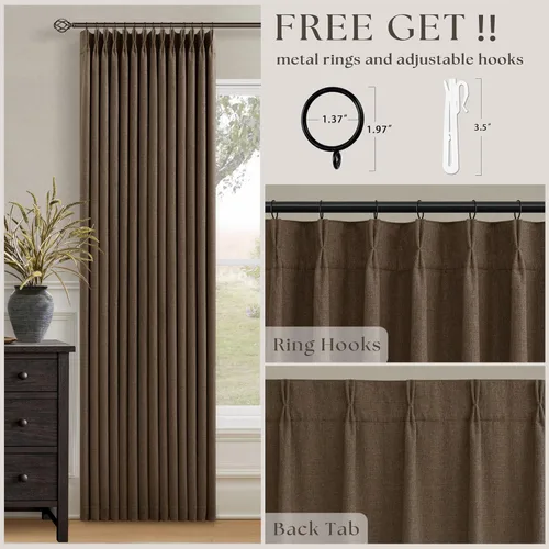 Vista 98 de Juego de 2 paneles de cortinas plisadas negras de 80 pulgadas para sala de estar, cortinas plisadas de lino con forro de 80 pulgadas de largo, 100%