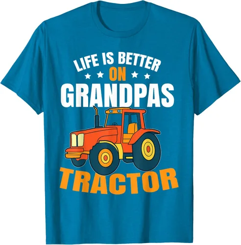 Vista 57 de Life Is Better On Grandpas Tractor Kids Farm Tractor Boy Camiseta, Negro