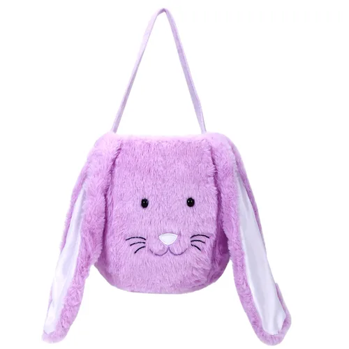 Vista 9 de Cesta de conejo de Pascua de felpa, cubos de Pascua con monograma con orejas largas de felpa, bolsas de regalo de Pascua para caza de huevos, bolsas