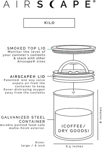 Vista 6 de AirScape Steel Coffee Canister Family - Juego de 3 recipientes de almacenamiento de alimentos - Tapa hermética patentada de Estados Unidos - Extrae