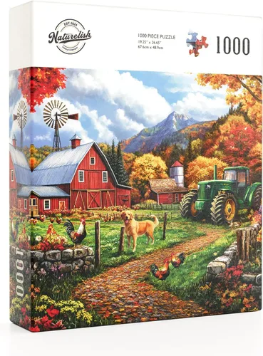 Vista 3 de Rompecabezas de granja de otoño para adultos de 1000 piezas, rompecabezas con forma desafiante para la noche de juegos, familia, amigos
