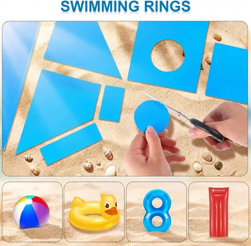 Vista 4 de Nuanchu Parche de vinilo autoadhesivo de reparación de PVC de 12 x 40 pulgadas para casa de rebote, natación, piscinas sobre el suelo, lanchas Azul