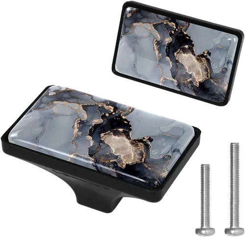 Vista 14 de LORVIES Paquete de 4 pomos decorativos de mármol de 1.65 pulgadas para gabinete, vidrio ABS corto rectangular negro, manijas de puerta de cajón