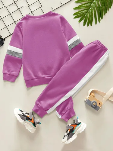 Vista 3 de Valphsio Conjunto deportivo de sudadera casual con bloques de color para niño