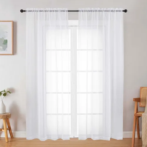 Vista 316 de 2 paneles de cortinas traslúcidas blancas para dormitorio, sala de estar, 96 pulgadas de largo, modernas, suaves, ligeras, con bolsillo para barra