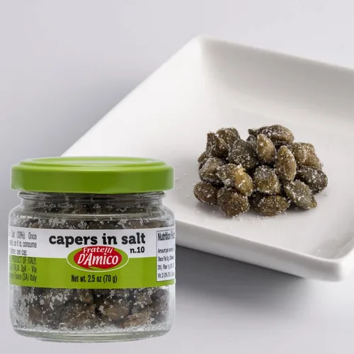 Vista 4 de FRATELLI D'AMICO - Alcaparras en sal, venta de caperitivo sotto, salado, sin pareil, 2.5oz (70g) Premium Capers Non Pareil, Size #10, Salted