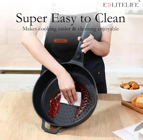 Vista 7 de ESLITE LIFE Sartén antiadherente Always con tapa, sartén de 11 pulgadas (4.5 Qt) para freír en profundidad y saltear, segura para horno, inducción