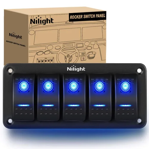 Vista 29 de Nilight Panel de Interruptores Basculantes de 2 Posiciones con Luz LED Naranja, 5 Pines On/Off, Interruptores Basculantes de Aluminio Precableados