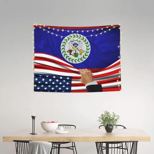 Vista 3 de Tapiz decorativo para pared, diseño de bandera estadounidense y bandera de Belice, manteles de arte hippie de 29 x 37 pulgadas para dormitorio, sala