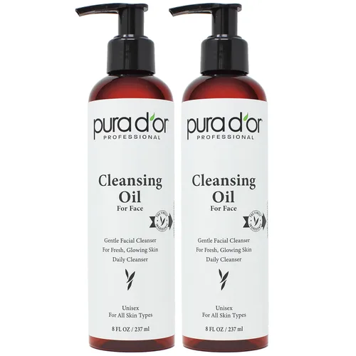 Vista 7 de PURA D'OR Aceite limpiador facial de 8 onzas, mezcla botánica nutritiva con vitaminas, aceite de jojoba y girasol, desmaquillante suave y limpiador
