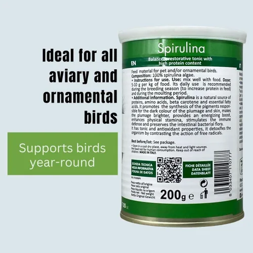 Vista 7 de PINETA Spirulina en polvo orgánico 7.05 oz – Suplemento de espirulina para aves canarias y granívoras – 100% natural, suplemento de apoyo