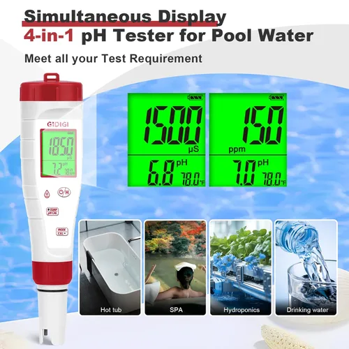 Vista 5 de Probador de pH, medidor de pH digital para agua, nueva versión de medidor TDS para agua potable con pantalla retroiluminada que muestra