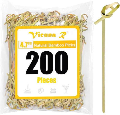 Vista 10 de 1200 piezas de palillos de cóctel de bambú, palillos de dientes elegantes para aperitivos, palos de cóctel de 4.13 pulgadas con nudo para bebidas