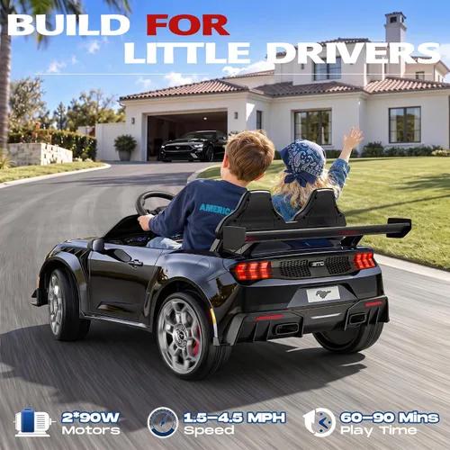 Vista 5 de ANPABO Ford Mustang 24V 2 plazas con licencia para niños de 3 a 8 años Negro