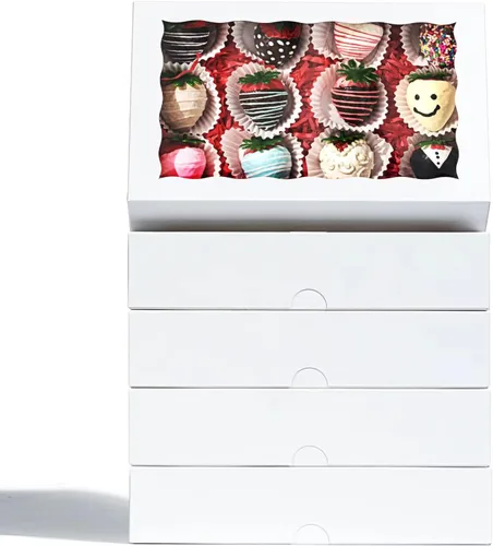 Vista 9 de 4 piezas 10 x 7 x 2.5 pulgadas Cajas de panadería para galletas con ventana, cajas para pasteles de chocolate, macarrones, cajas transparentes