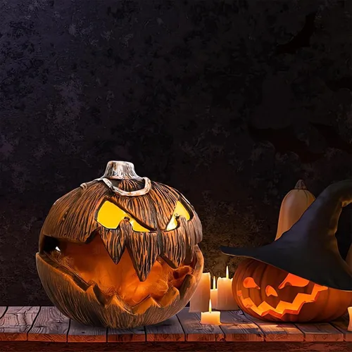 Vista 2 de Iluminación de calabaza de calabaza de Halloween – Decoración de calabaza de Halloween 2023, decoración de calabaza de Halloween con boca abierta