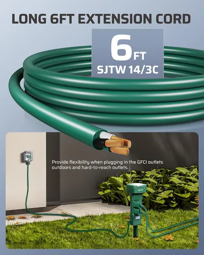 Vista 7 de DEWENWILS - Temporizador de estaca para exteriores impermeable, temporizador de salida con control remoto de 100 pies de alcance, 6 tomas a tierra