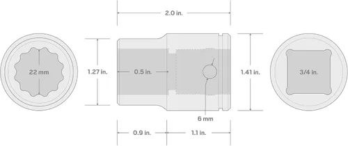 Vista 2 de TEKTON Unidad de 3/4 pulgadas x 0.866 in Zócalo poco profundo de 12 puntos SHD32322 Shallow