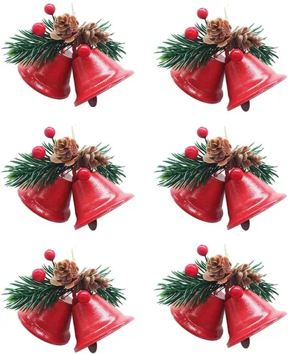 Vista 4 de Adornos de campanas de Navidad, 6 piezas de campanas doradas colgantes, campanas artesanales para decoración de Navidad Dorado