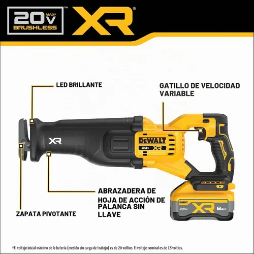 Vista 3 de DEWALT Kit de sierra recíproca inalámbrica XR de 20 V MAX XR POWERPACK con batería y cargador incluidos (DCS384WW1)