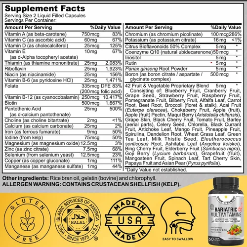 Vista 2 de Multivitamínico bariátrico con hierro para mujeres y hombres, mezcla todo en uno de 42 superalimentos para energía y apoyo inmunológico