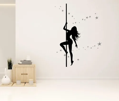 Vista 2 de Dancer Stars - Calcomanía de vinilo para pared, diseño de bailarina de poste para niña, calcomanía de pared de baile de poste para decoración