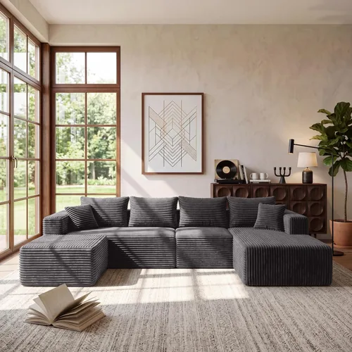 Vista 40 de Sofá modular deshuesado de 118 pulgadas con diván y otomano de pana de gran tamaño en forma de U, sofá de nube para asiento profundo para sala