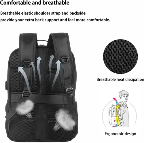 Vista 4 de 14W Solar Backpack - Waterproof, Smart USB Charging Backpack, Ergonomic Multifunction Laptop Bag Outdoor Hiking Backpack, Perfect for Business