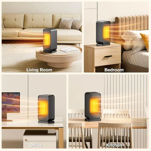 Vista 9 de Calentadores eléctricos portátiles para uso en interiores, mini calentador de espacio PTC de 1500 W con oscilación de 50 °, calentador portátil