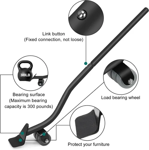 Vista 3 de Herramienta de Elevación de Muebles, Juego de Herramientas para Mover Electrodomésticos de 21" con Almohadillas Protectoras Deslizantes y Ruedas